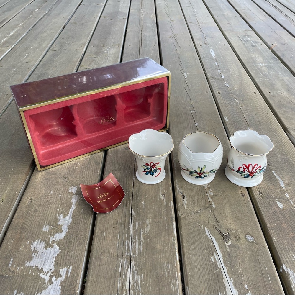 Lenox Winter Greetings Pattern Set of Three Votives in Original Box